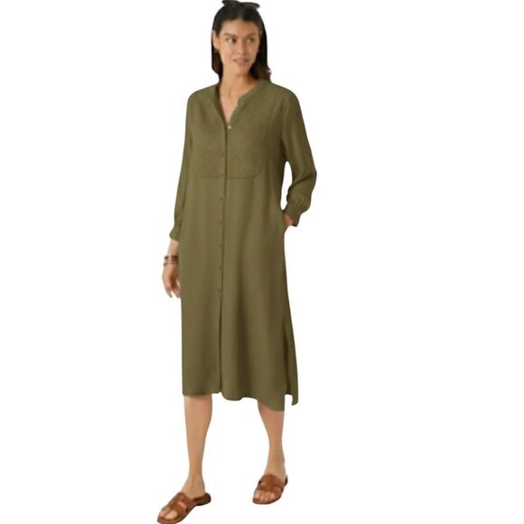 Masai Dresses & Skirts - Masai Copenhagen Olive Green 💚 Shirt Dress Button Down M W Slits